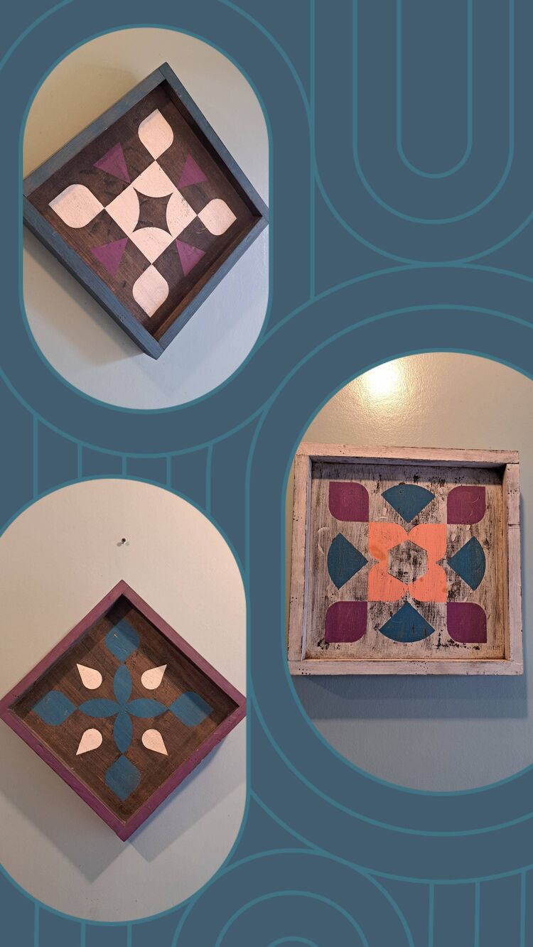 Wooden Quilt Block Wall Decor Set 12.75” Square Cottage Farmhouse Style